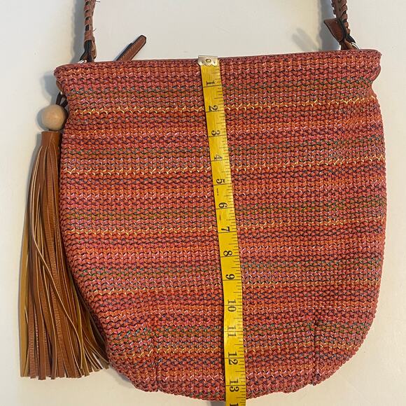 Sondra Roberts Squared Boho Hobo Bag Brown & Orange Multicolor Tassel Braided - Picture 14 of 15
